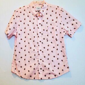 Goodfellow Men's Shirt LG Cotton Novelty Pink Coconut Tropical Retro Whimsical